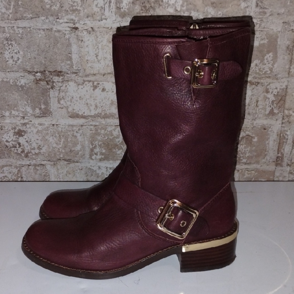 Vince Camuto Women's Burgundy Leather Boots/ Gold Hardware/ Size 7.5, Western